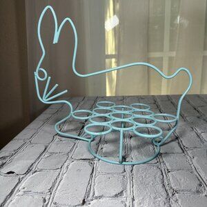 Vintage Blue Coated Metal Wire Easter Bunny Rabbit 13 Egg Holder Rack
